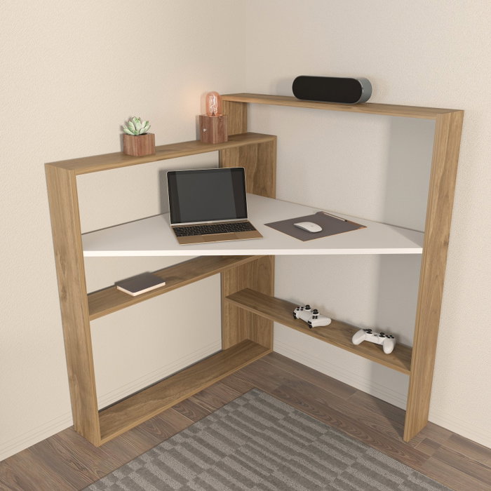 Hanah Home Kelly Mesa de Estudio Nogal y Blanco